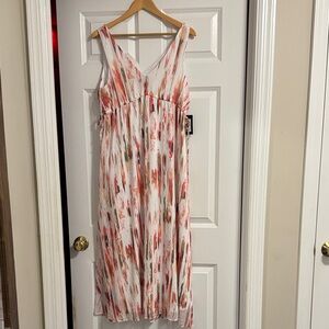 DKNY White and Orange Patterned Midi Dress